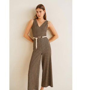 Long striped printed jumpsuit with tie-waist
